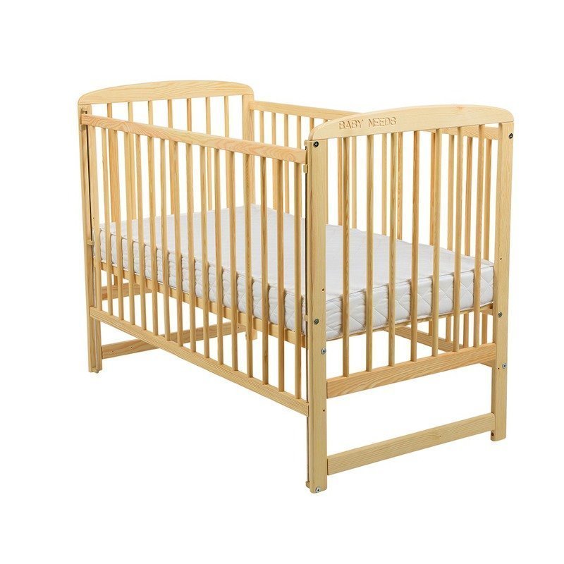 Pătuț din Lemn BabyNeeds Ola 120x60 cm Natur cu Laterală Culisantă + Saltea 12 cm