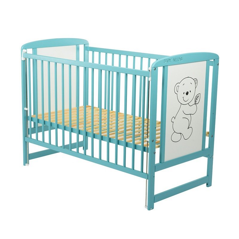 Pătuț BabyNeeds Timmi 120x60 cm mint – somiera din lamele și laterala ridicată