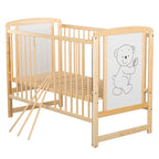 Pătuț BabyNeeds Timmi 120x60 cm natur – trei bare detașate și somiera fără saltea