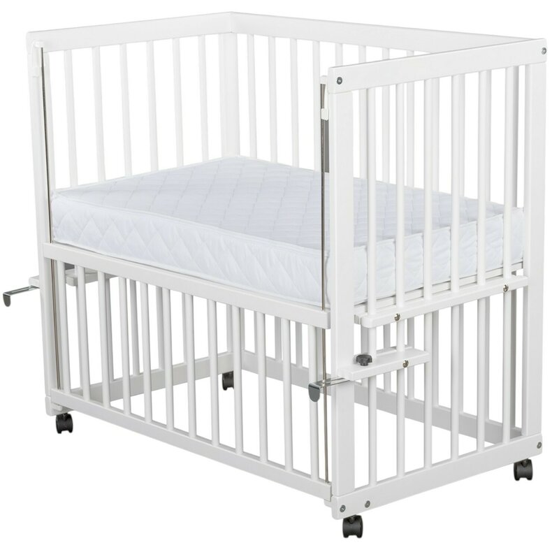 Pătuț co-sleeper Qmini Dalia 90x50 cm, cu saltea 8 cm, Alb – imagine 13