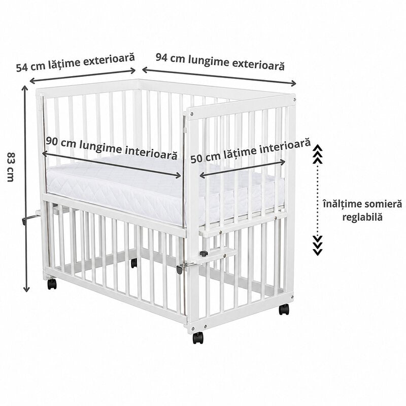 Patut Co-Sleeper Multifunctional Qmini Dalia Lemn Masiv de Pin