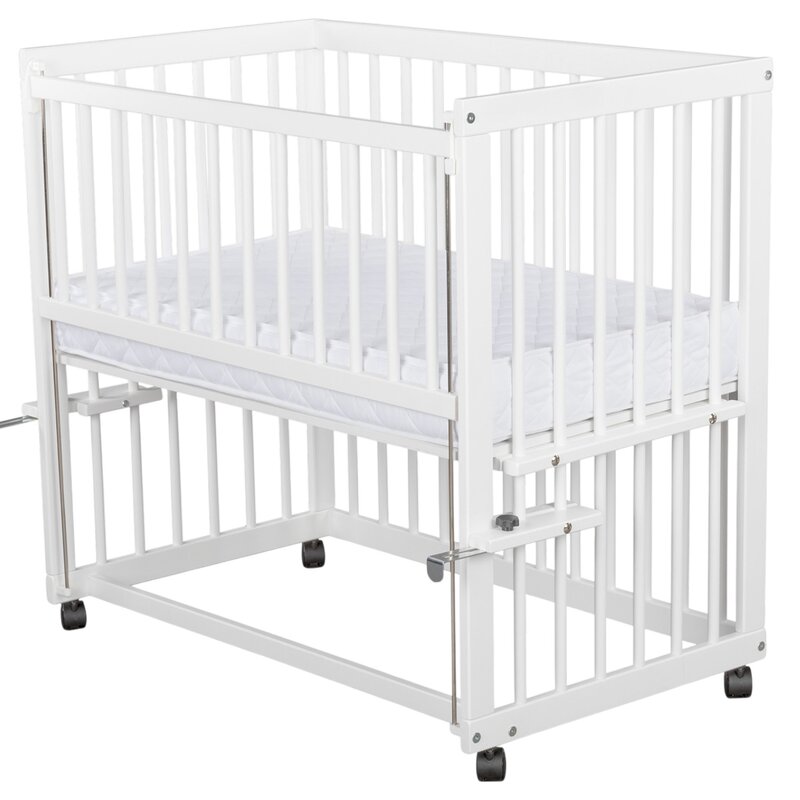 Pătuț co-sleeper Qmini Dalia 90x50 cm, cu saltea 8 cm, Alb – imagine 5