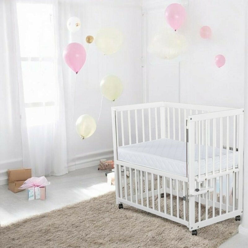 Pătuț co-sleeper Qmini Dalia 90x50 cm, cu saltea 8 cm, Alb – detaliu construcție