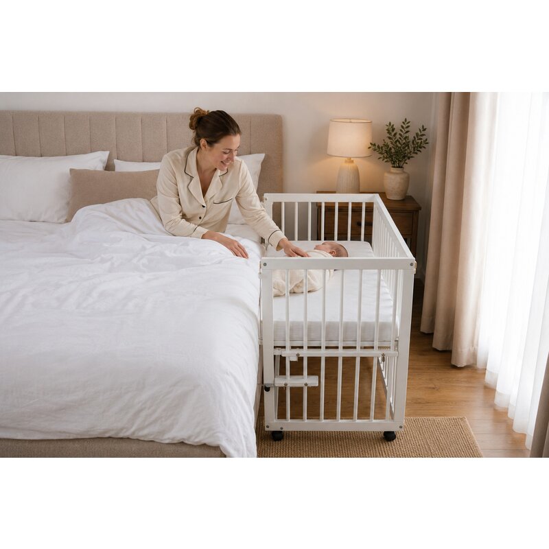 Patut Co-Sleeper Multifunctional Qmini Dalia Lemn Masiv de Pin