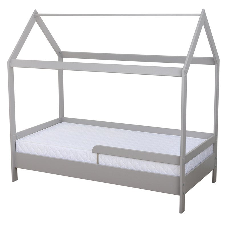 Saltea BabyNeeds Confort 160x80x15 cm albă – saltea prezentată într-un pat de junior tip căsuță