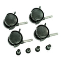 Set 4 roți pătuț BabyNeeds negru – cele patru roți negre, tijele metalice și piesele de montaj