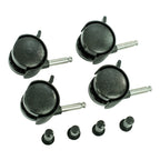 Set 4 roți pătuț BabyNeeds negru – cele patru roți negre, tijele metalice și piesele de montaj