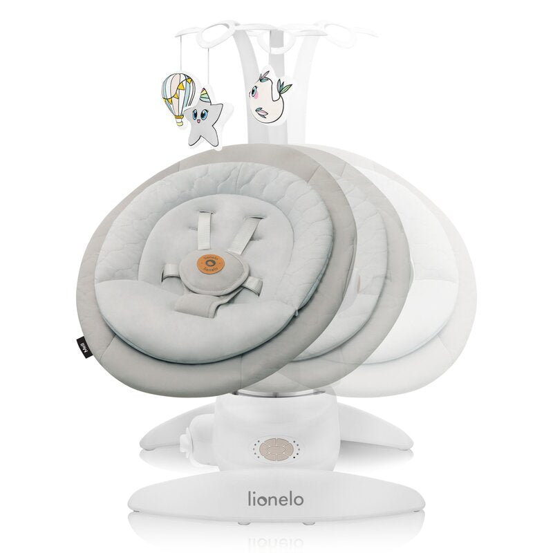 Balansoar, Lionelo, Mell, 2 in 1, Rotire 360 grade, Electric, Cu 3 moduri de leganare, Cu 5 trepte de viteza, Cu 3 pozitii de inclinare, Cu timer, 12 melodii si 2 sunete ale naturii, Pana la 9 kg, Bej
