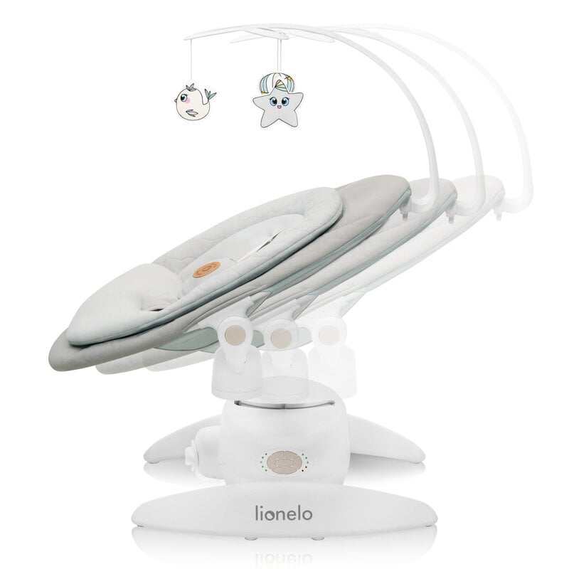 Balansoar, Lionelo, Mell, 2 in 1, Rotire 360 grade, Electric, Cu 3 moduri de leganare, Cu 5 trepte de viteza, Cu 3 pozitii de inclinare, Cu timer, 12 melodii si 2 sunete ale naturii, Pana la 9 kg, Bej