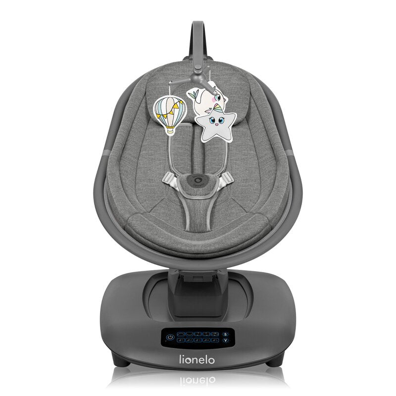 Balansoar si sezlong, Lionelo, Blossom, 5 melodii, 5 moduri de balansare, Cu jucarii, Husa respirabila, 60% bambus, Cu telecomanda, Reglare pozitie scaun pentru somn, Pana la 9 kg, Gri