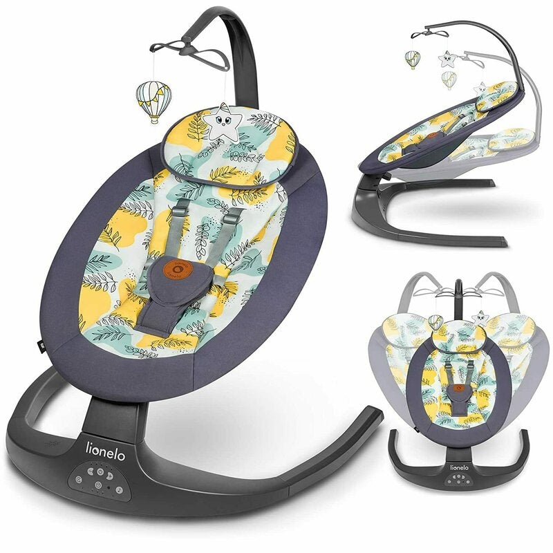 Balansoar si sezlong, Lionelo, Ralf, 2 in 1, Electric, Cu telecomanda si cablu USB, Cu miscare laterala de balansare si 5 niveluri diferite de viteza, Cu 12 melodii, Gri