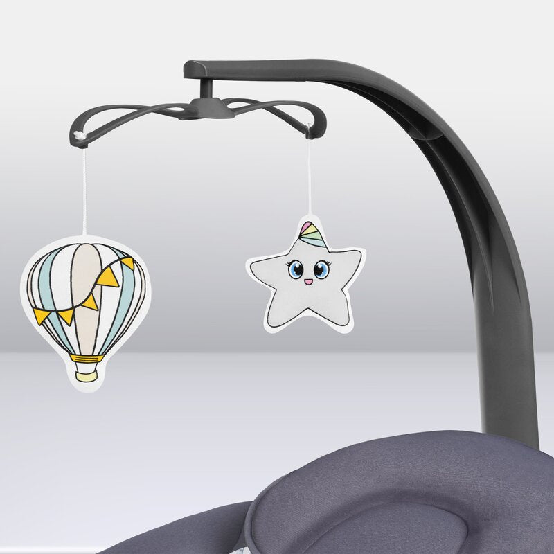 Balansoar si sezlong, Lionelo, Ralf, 2 in 1, Electric, Cu telecomanda si cablu USB, Cu miscare laterala de balansare si 5 niveluri diferite de viteza, Cu 12 melodii, Gri/Alb
