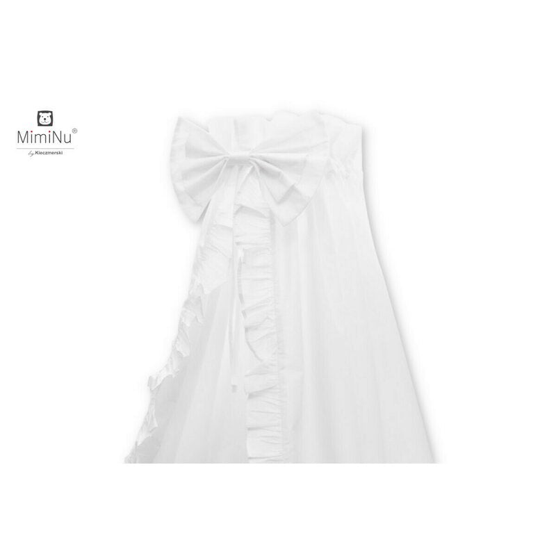 Baldachin, MimiNu, Din tull, pentru patut, cu funda si volan, 210x145 cm, Material certificat Oeko Tex Standard 100, Alb