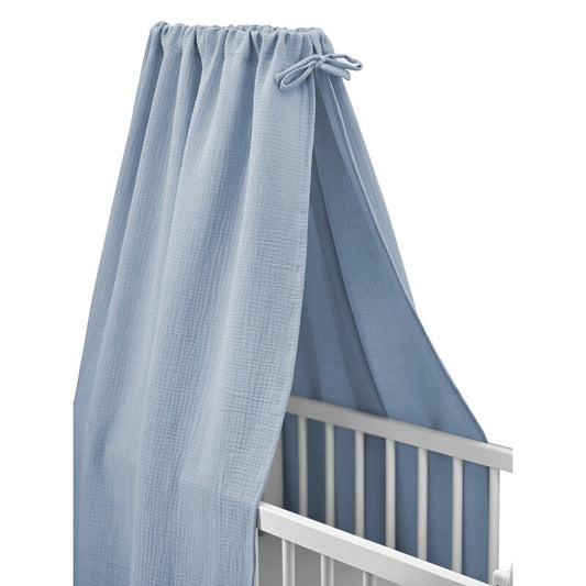 Baldachin, Qmini, Pentru patut, leagan, Din muselina dubla 145x200 cm, Material certificat Oeko Tex Standard 100, Jeans
