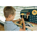 Banc de lucru, Free2Play, My first wooden Work Bench, Cu diverse unelte si accesorii, Pliabil, 55 x 28,5 x 85 cm, 36 luni+, Multicolor