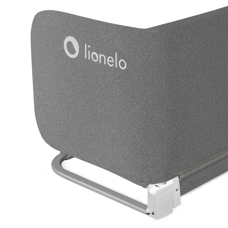 Bariera de protectie pentru pat, Lionelo, Lora XL, Pliabila, Sistem de blocare StandSafe, Geanta de transport inclusa, 150x46 cm, Conform cu BS 7972:2001+A1:2009, Gri