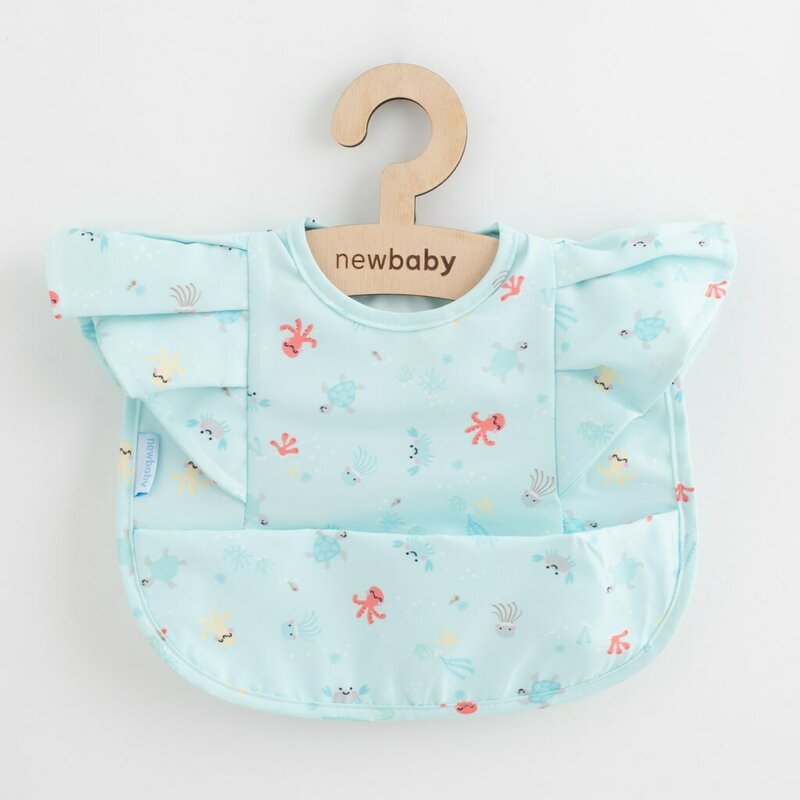 Baveta Lux New Baby cu Volanase și Buzunar Sea | 35x27 cm | Impermeabilă