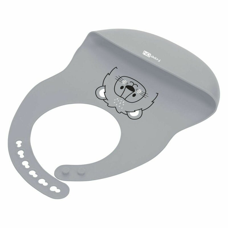 Baveta, FreeON, Moale, Din silicon, Fara BPA, Cu buzunar, 31 x 24 cm, Lion Grey