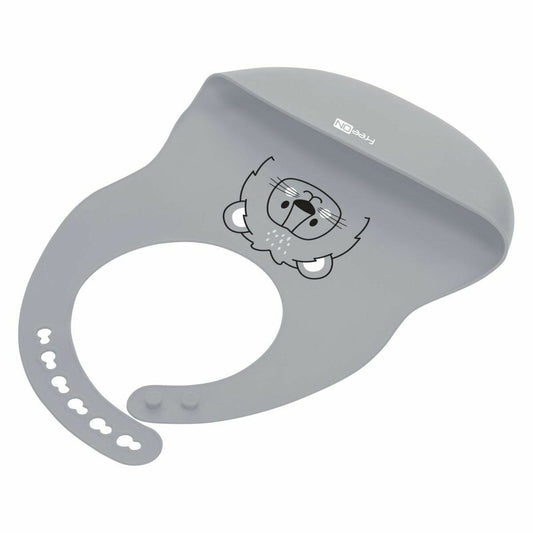 Baveta, FreeON, Moale, Din silicon, Fara BPA, Cu buzunar, 31 x 24 cm, Lion Grey