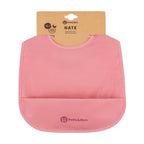 Baveta impermeabila cu buzunar, Petite&Mars, Nate, Fara PVC si ftalati, 37 × 27 cm, 6 luni+, Prindere velcro, Roz