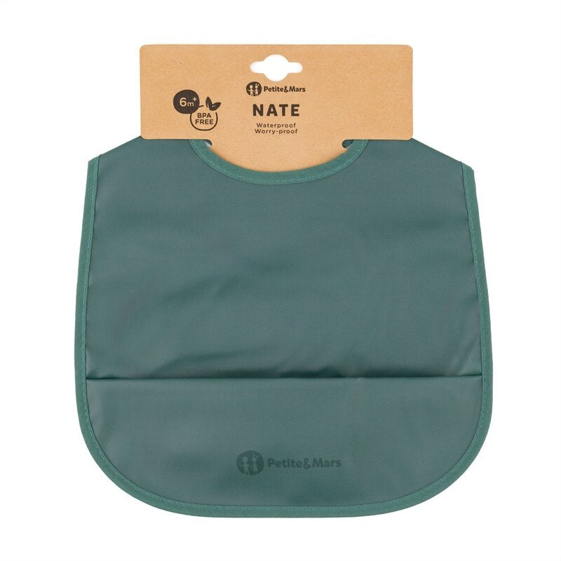 Baveta impermeabila Petite&Mars Nate Verde, cu buzunar si velcro