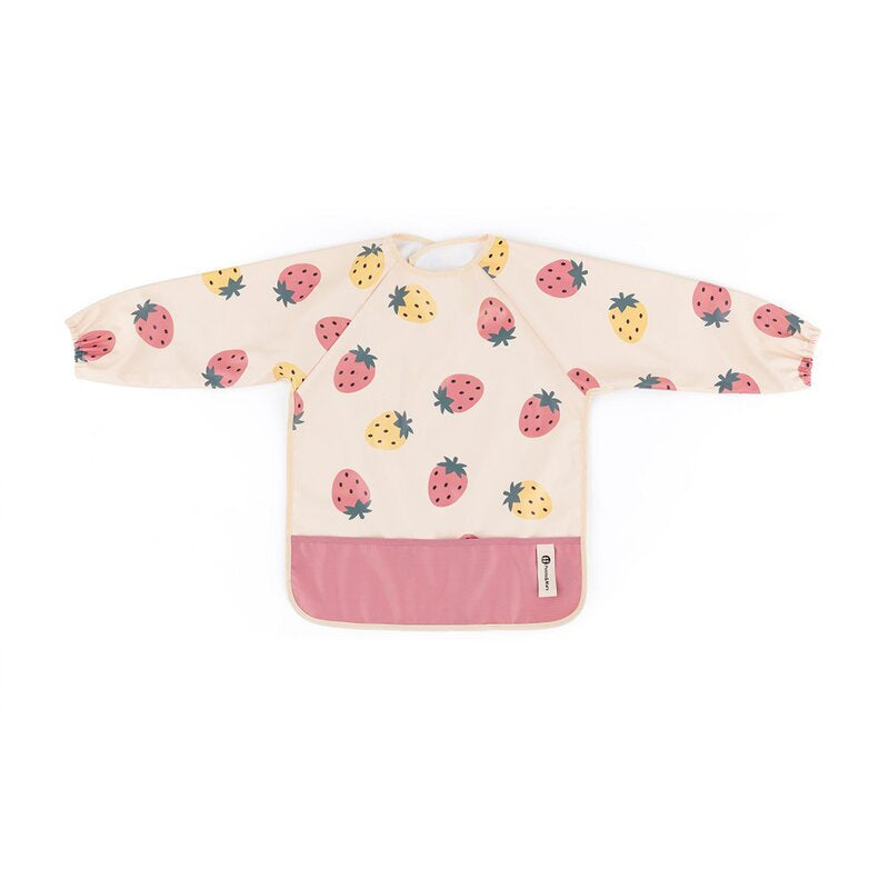 Baveta impermeabila cu maneci lungi Petite&Mars, Beige Strawberries