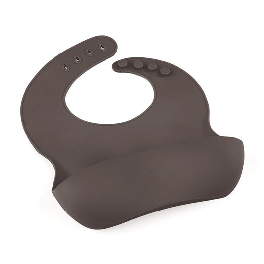 Baveta moale, Petite&Mars, Take&Match, Reglabila, Cu buzunar colector, Silicon, Fara BPA, 6 luni+, Bitter Cocoa, Maro