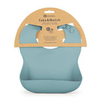 Baveta moale, Petite&Mars, Take&Match, Reglabila, Cu buzunar colector, Silicon, Fara BPA, 6 luni+, Frosted Sky, Albastru