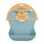 Baveta moale, Petite&Mars, Take&Match, Reglabila, Cu buzunar colector, Silicon, Fara BPA, 6 luni+, Frosted Sky, Albastru