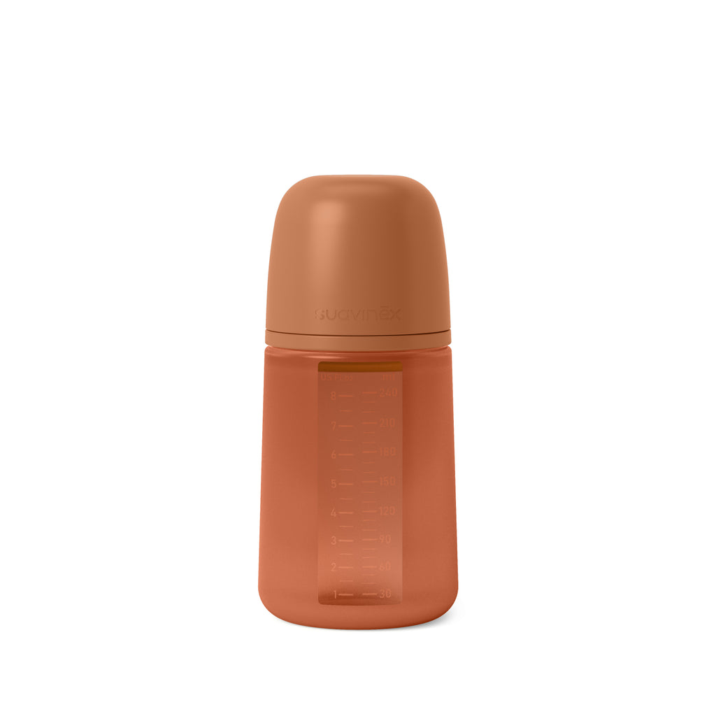 Biberon din silicon Suavinex Colour Essence 240 ml Rosu Caramida