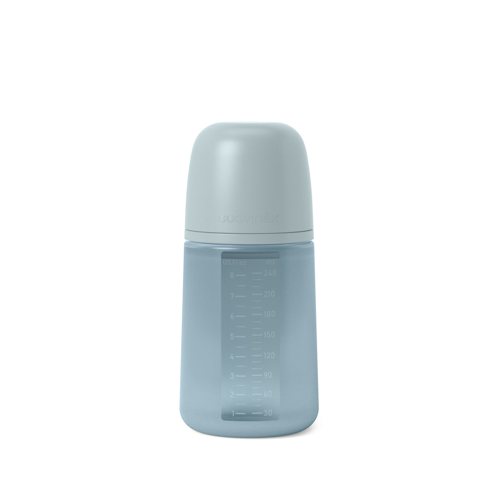 Biberon din silicon Suavinex Colour Essence 240 ml Albastru
