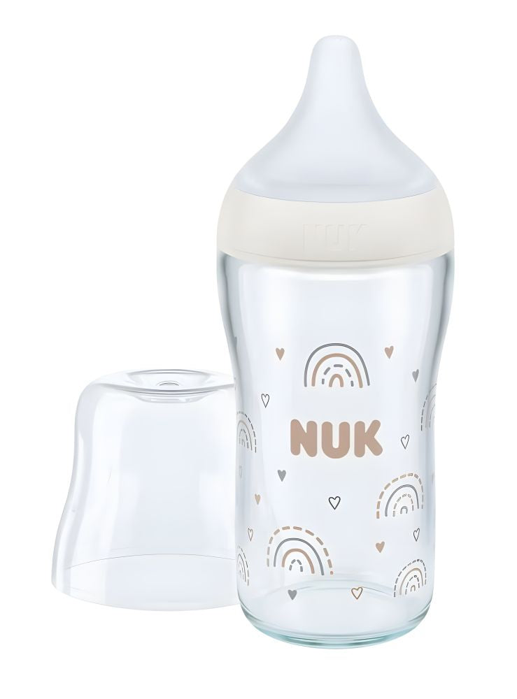Biberon NUK Perfect Match Sticlă 230ml Control Temperatură Tetină Silicon M Curcubeu