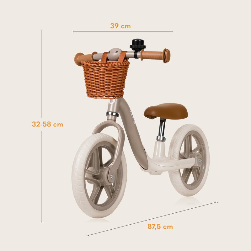 Bicicleta fara pedale Lionelo Alex Plus Bej – dimensiunile bicicletei