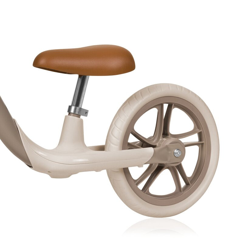 Bicicleta fara pedale Lionelo Alex Plus Bej – șaua și suportul pentru picior