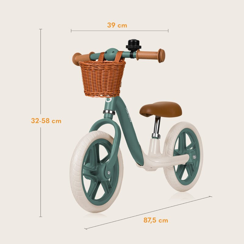 Bicicleta fara pedale Lionelo Alex Plus Verde – dimensiunile bicicletei