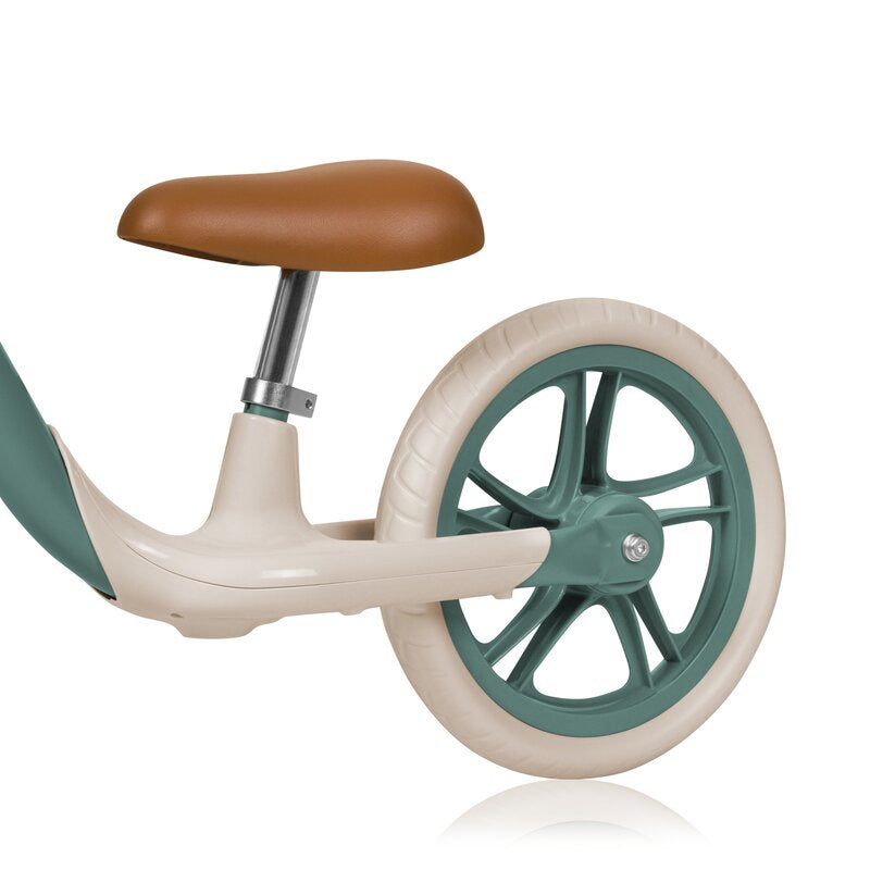 Bicicleta fara pedale Lionelo Alex Plus Verde – șaua și suportul pentru picior
