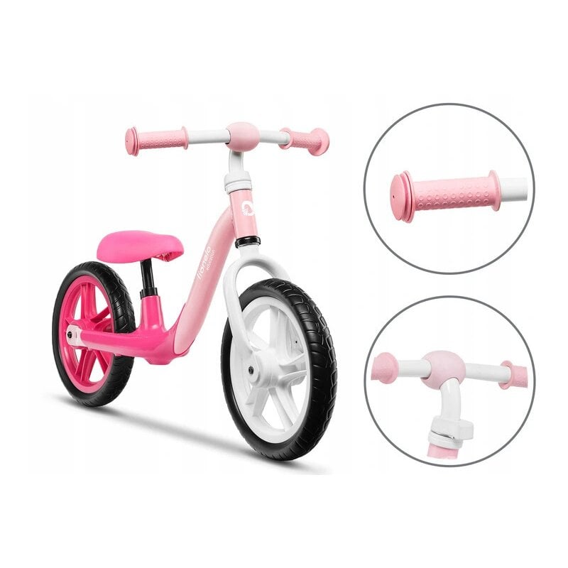 Bicicleta fara pedale, Lionelo, Alex, Usoara, Cu ghidon si sa reglabile, Greutate 3.3 Kg, Cu roti din spuma EVA, 12 inch, Bubblegum