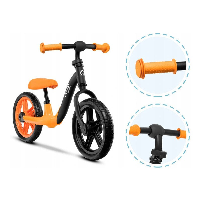 Bicicleta fara pedale, Lionelo, Alex, Usoara, Cu ghidon si sa reglabile, Greutate 3.3 Kg, Cu roti din spuma EVA, 12 inch, Orange