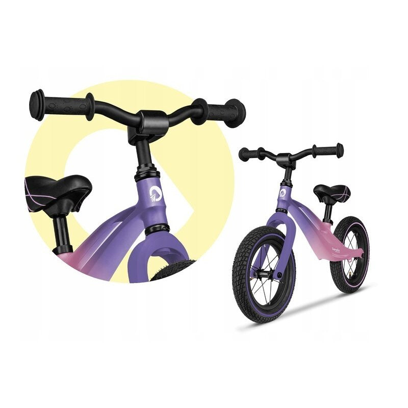 Bicicleta fara pedale, Lionelo, Bart Air, Usoara, Cu roti gonflabile, Cu cadru din magneziu, Cu ghidon si sa reglabile, Greutate 3.8 Kg, 12 inch, Conform cu standardul european de securitate EN71, Pink Violet