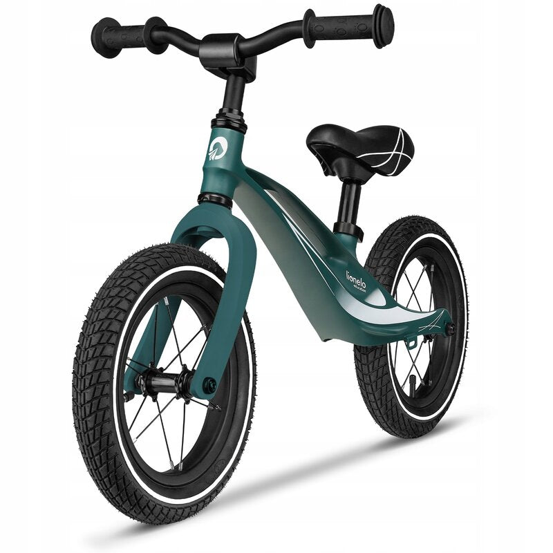 Bicicleta fara pedale, Lionelo, Bart Air, Usoara, Cu roti gonflabile, Cu cadru din magneziu, Cu ghidon si sa reglabile, Greutate 3.8 Kg, 12 inch, Conform cu standardul european de securitate EN71, Green Forest