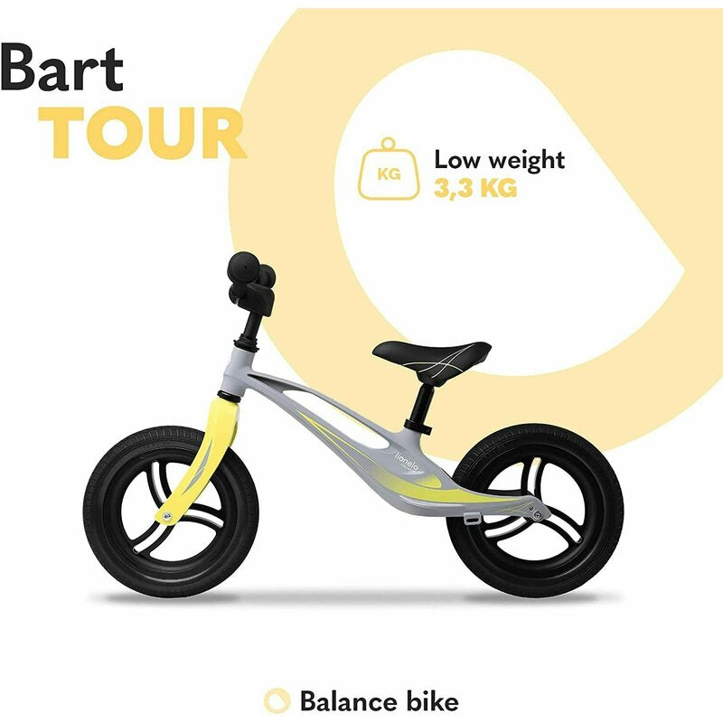 Bicicleta fara pedale, Lionelo, Bart Tour, Usoara, Cu cadru din magneziu, Cu ghidon si sa reglabile, Greutate 3.8 Kg, 12 inch, Conform cu standardul european de securitate EN71, Grey Stone