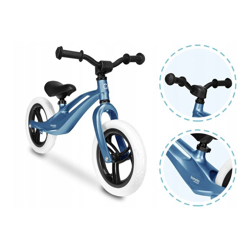 Bicicleta fara pedale, Lionelo, Bart, Usoara, Cu cadru din magneziu, Cu ghidon si sa reglabile, Greutate 3 Kg, 12 inch, Conform cu standardul european de securitate EN71, Sky Blue