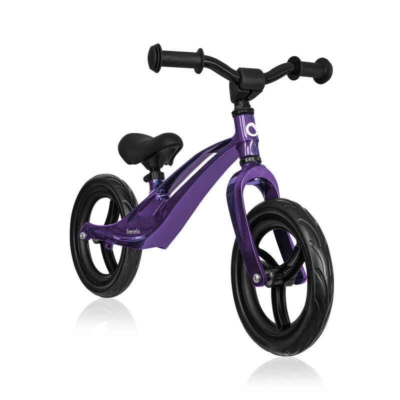 Bicicleta fara pedale, Lionelo, Bart, Usoara, Cu cadru din magneziu, Cu ghidon si sa reglabile, Greutate 3 Kg, 12 inch, Conform cu standardul european de securitate EN71, Purple Amethyst