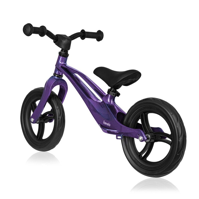 Bicicleta fara pedale, Lionelo, Bart, Usoara, Cu cadru din magneziu, Cu ghidon si sa reglabile, Greutate 3 Kg, 12 inch, Conform cu standardul european de securitate EN71, Purple Amethyst