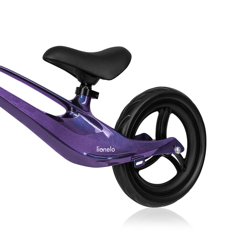Bicicleta fara pedale, Lionelo, Bart, Usoara, Cu cadru din magneziu, Cu ghidon si sa reglabile, Greutate 3 Kg, 12 inch, Conform cu standardul european de securitate EN71, Purple Amethyst