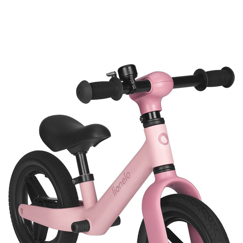 Bicicleta fara pedale, Lionelo, Toni, Cu ghidon si sa reglabile, Ultra usoara, 2.8 Kg, 18 luni+, Sustine 30 kg, Conform cu standardul EN71-1/2/3, Certificata TUV SUD, Roz