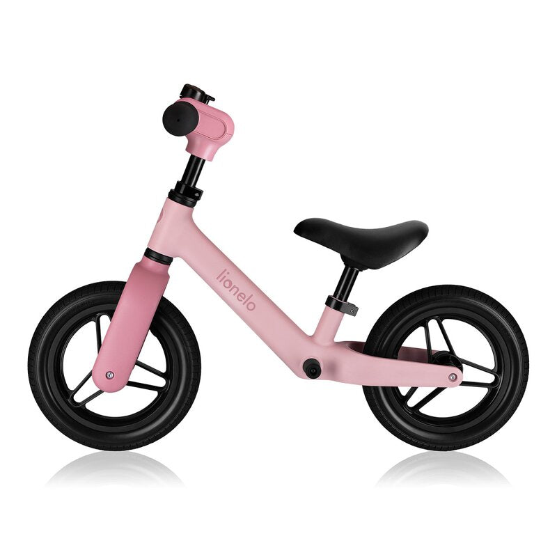 Bicicleta fara pedale, Lionelo, Toni, Cu ghidon si sa reglabile, Ultra usoara, 2.8 Kg, 18 luni+, Sustine 30 kg, Conform cu standardul EN71-1/2/3, Certificata TUV SUD, Roz