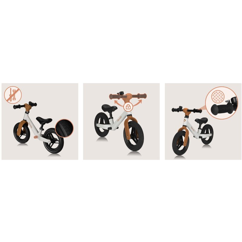 Bicicleta fara pedale, Lionelo, Toni, Cu ghidon si sa reglabile, Ultra usoara, 2.8 Kg, 18 luni+, Sustine 30 kg, Conform cu standardul EN71-1/2/3, Certificata TUV SUD, Bej