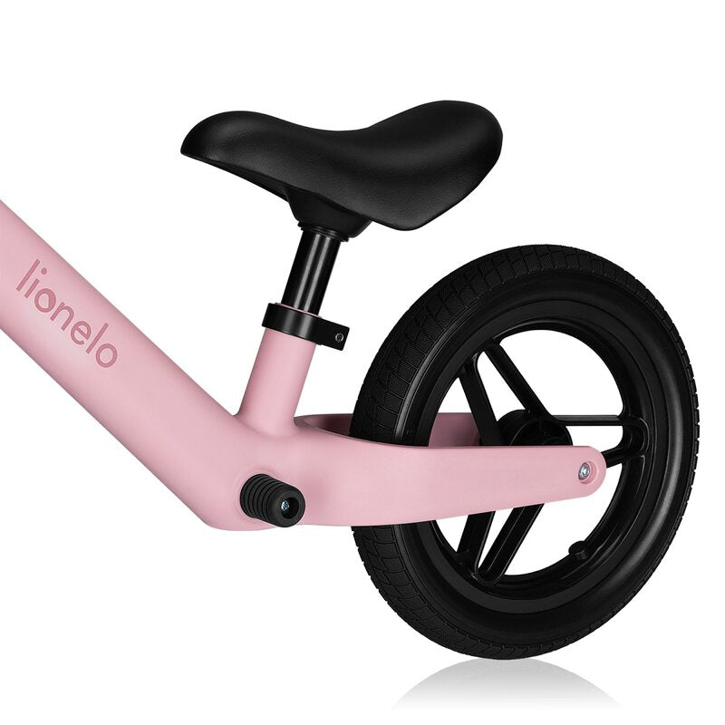 Bicicleta fara pedale, Lionelo, Toni, Cu ghidon si sa reglabile, Ultra usoara, 2.8 Kg, 18 luni+, Sustine 30 kg, Conform cu standardul EN71-1/2/3, Certificata TUV SUD, Roz