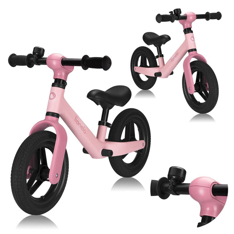 Bicicleta fara pedale, Lionelo, Toni, Cu ghidon si sa reglabile, Ultra usoara, 2.8 Kg, 18 luni+, Sustine 30 kg, Conform cu standardul EN71-1/2/3, Certificata TUV SUD, Roz